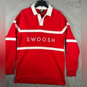 Nike Swoosh Spell Out Long Sleeve Polo Rugby Shirt Men’s Size Large Vintage Y2K